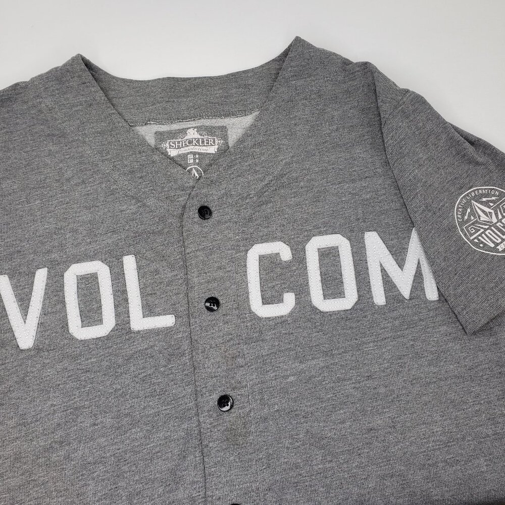 Volcom Sheckler Baseball Jersey Men's M  Medium Gray Logo Streetwear Skate